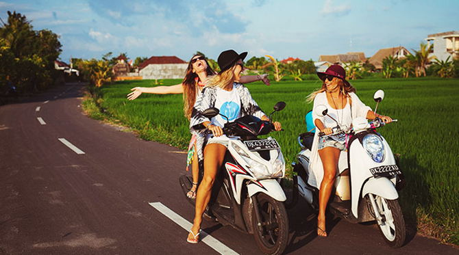 riding a motorcycle in Bali